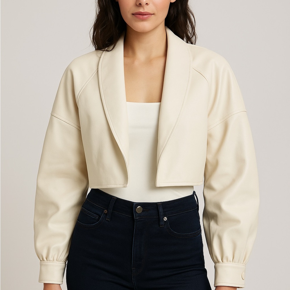 INC International Concepts Faux leather cropped jacket